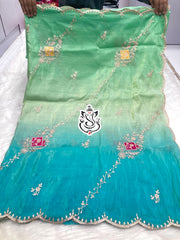 Beautiful Gold Crush Silk With Multi Pita Work Saree