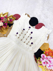 Stylish Beautiful Pure Mul Mul Cotton & Dual Color Pure Hand Work Gown