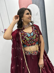 Beautiful Indo Western Fendy Heavy Embroidery Thread & Sequence Work Lehenga