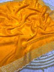 Beautiful Space Soft Silk Blooming With Zarkhan With Siroski Work Saree