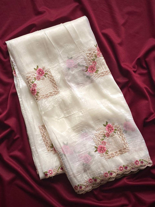 Beautiful Premium Gold Crush With Heavy Embroidery Thread Work Saree