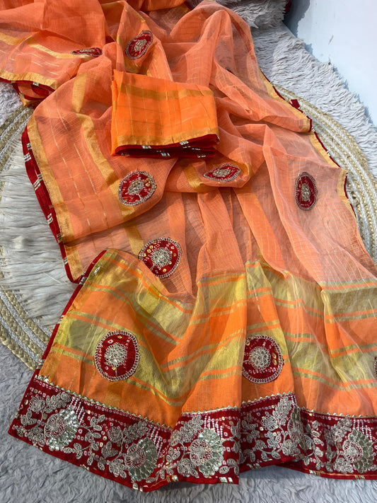 Beautiful Cotton Jacquard With Gota Sequence Work Saree