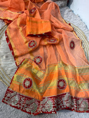 Beautiful Cotton Jacquard With Gota Sequence Work Saree