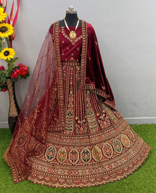 Bridal Special Velvet Zarkan Diamond Work Lehenga Choli