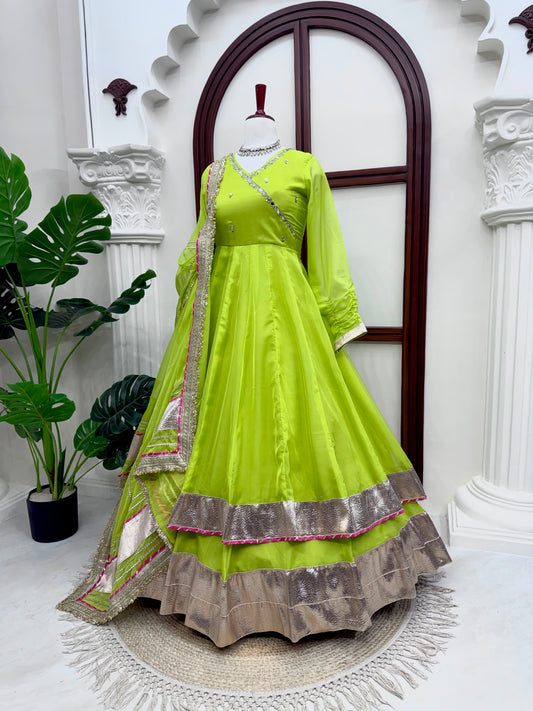 Party-wear Tabby Organza Silk Real Mirror With Hand Work Gown