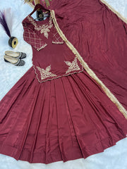 Beautiful Natural Crepe Silk Embroidery & Sequence Work Top Lehenga