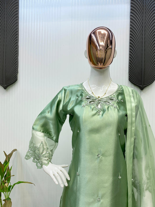 Designer Satin Organza Work Salwar Suit