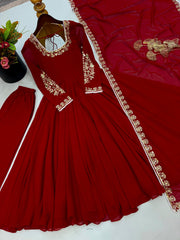 Party-wear Georgette Embroidery Sequence & Moti Work Gown