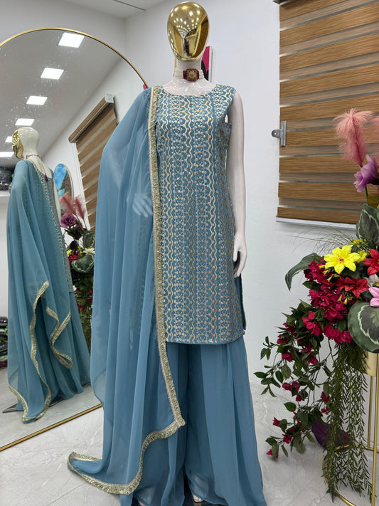 Beautiful Party-wear Georgette Embroidery Sequence Sharara