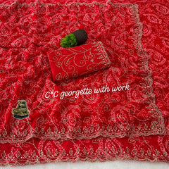 Beautiful Bandhini With Silver Zari & Sequence Work Saree