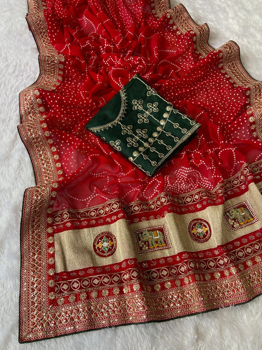 Beautiful Blooming Vichitra Silk khadi Bandhej Saree