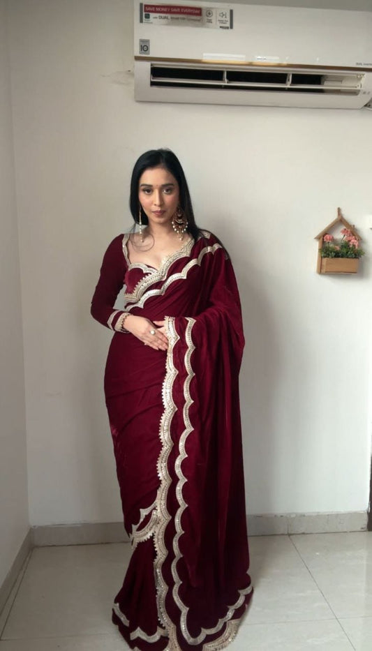 Beautiful Velvet Ready To Wear Saree