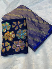 Beautiful Gerogette Braso Silk Designer Golden Foil Work Saree