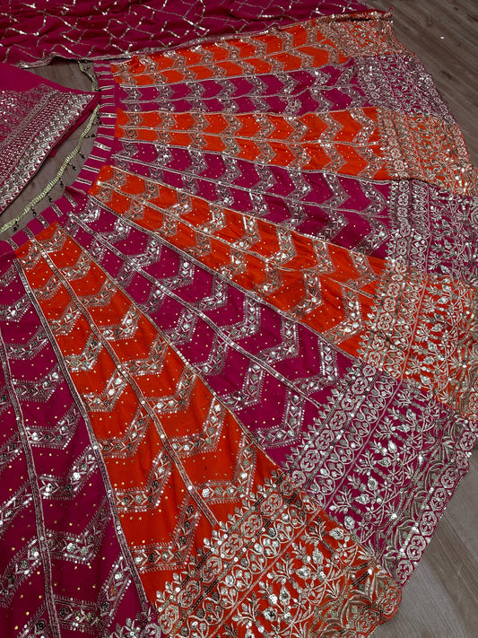 Designer Multi Coloured Georgette Sequence & Zari Embroidery Work Lehenga Choli