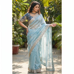 Designer Fendy Satin Embroidery Sequence Work Saree