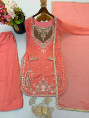 Party-wear Moss Embroidery Sequence Work Suit