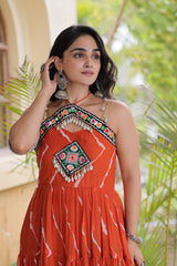 Navratri Special Georgette Laheriya Printed With Kutchi Patchwork Gown