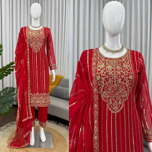Attractive Red colour Georgette Work Salwar Suit