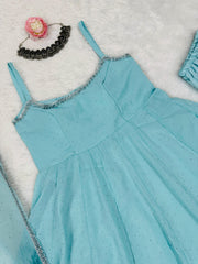 Fairy-tale Bluesy Crunch Silk Hot-fixing Work Gown