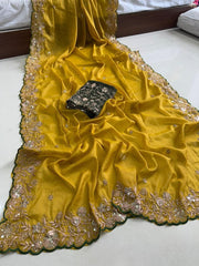 Beautiful Georgette Sequence With Cutwork Border Saree