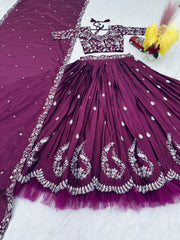 Festival Special Purple Chinon Silk Embroidery & Thread Work Lehenga Choli