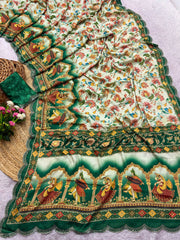 Beautiful Chinon Silk Digital Print With Bhandhani Zarkan Diamond Work Saree