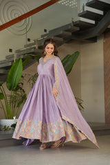 Beautiful Chinon With Rich Sequence & Multi Thread Embroidered Gown