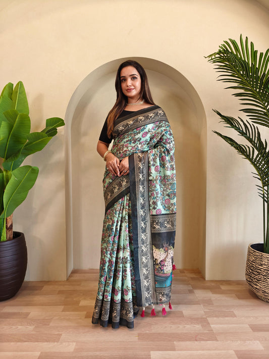 Beautiful Soft Cotton Chanderi With Kalamkari Digital Printed Saree