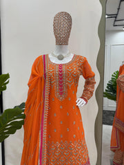 Party-wear Georgette Thread With Sequence Work Sharara Suit