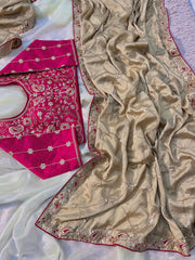 Beautiful Chinon Silk Sequence With Multi Coding Work Saree