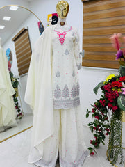Designer Party-wear Chinon Silk Embroidery & Sequence Work Sharara
