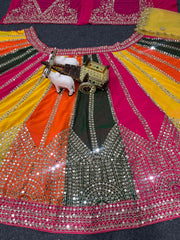 Party-wear Georgette Real Mirror Embroidery Work Multi Coloured Lehenga Choli