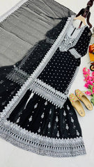 Beautiful Black Georgette Embroidery Sequence Work Suit