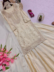 Party-wear Chinon Silk Embroidery Codding Sequence Work Suit