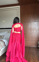 Party-wear French Crape Sequence & Embroidery Work Indo Western Skirt