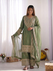 Party-wear Fendy Silk Embroidery Sequence Work Salwar Suit