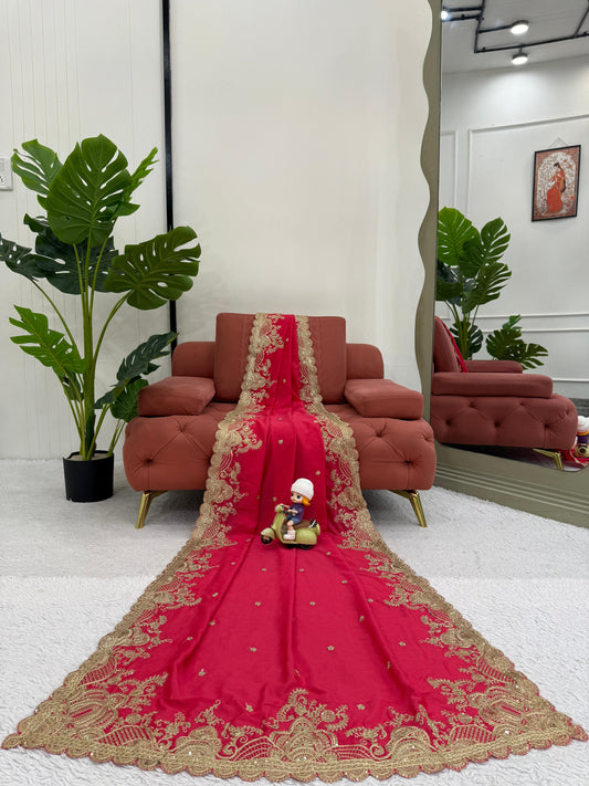 Party-wear Pink Designer Vichitra Silk With Coding & Sequence Work Saree