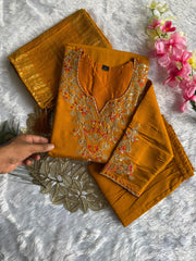 Beautiful Roman Silk Embroidery With Sequence Work Yellow Dress