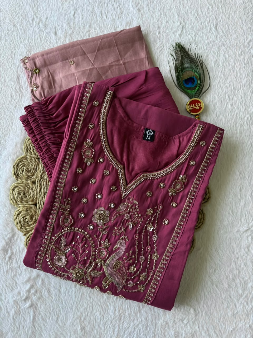 Beautiful Roman Silk With Beads Embroidery Work Dress