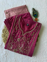 Beautiful Roman Silk With Beads Embroidery Work Dress