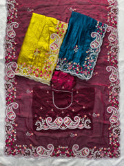 Beautiful Space Silk Embroidery With Cutwork Border Saree