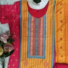 Party-wear Modern Multi Coloured Soft Muslin Original Mirror Work Salwar Suit