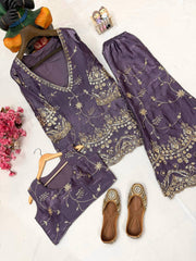Trendy Stylish Fendy Silk Kurti Palazzo With Stitched Blouse