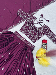 Festival Special Purple Chinon Silk Embroidery & Thread Work Lehenga Choli