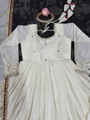 Moon White Chinon Silk Thread With Sequence Work Gown