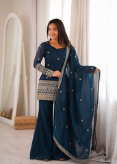 Party-wear Trendy Crunchy Silk Embroidery Sequence Work Sharara