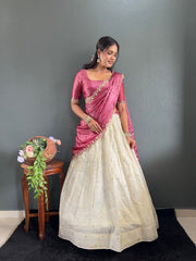 South Indian Special Festive Tissue Silk Embroidery Work Lehenga Choli