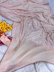 Bollywood Celebrity Inspired Georgette Sequins Embroidery Work Saree