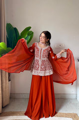 Wedding Special Georgette Embroidery & Sequence Work Top With Palazzo