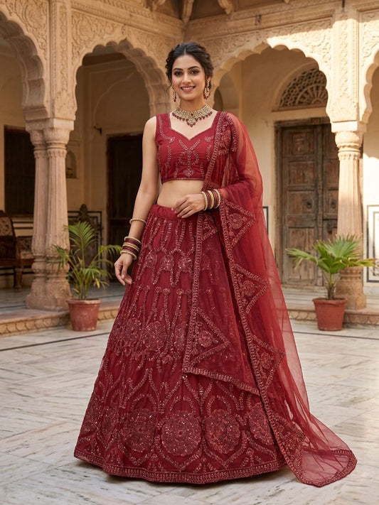 Party-wear Butterfly Net Coding Sequence Work Lehenga Choli